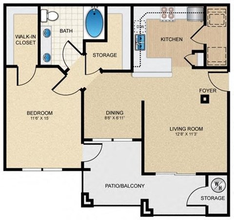 One Bedroom & One Bathroom with Walk-In-Closet. Foyer, Living Room, Private Dining Area, Large Kitchen. Access to Private Patio from Bedroom and Living Room. Two Separate Storage Closets. at Mission H